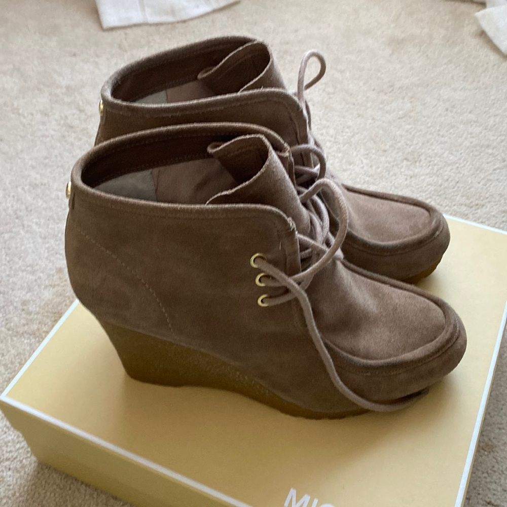 MK suede bootie wedge heel